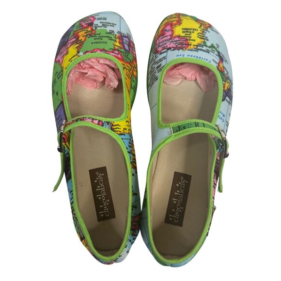 HOT CHOCOLATE DESIGN Chocolatica 39/9 Bon Voyage Map Comfy Vegan Mary Jane Flats - Picture 6 of 10